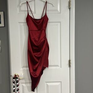 Red Satin Midi Dress